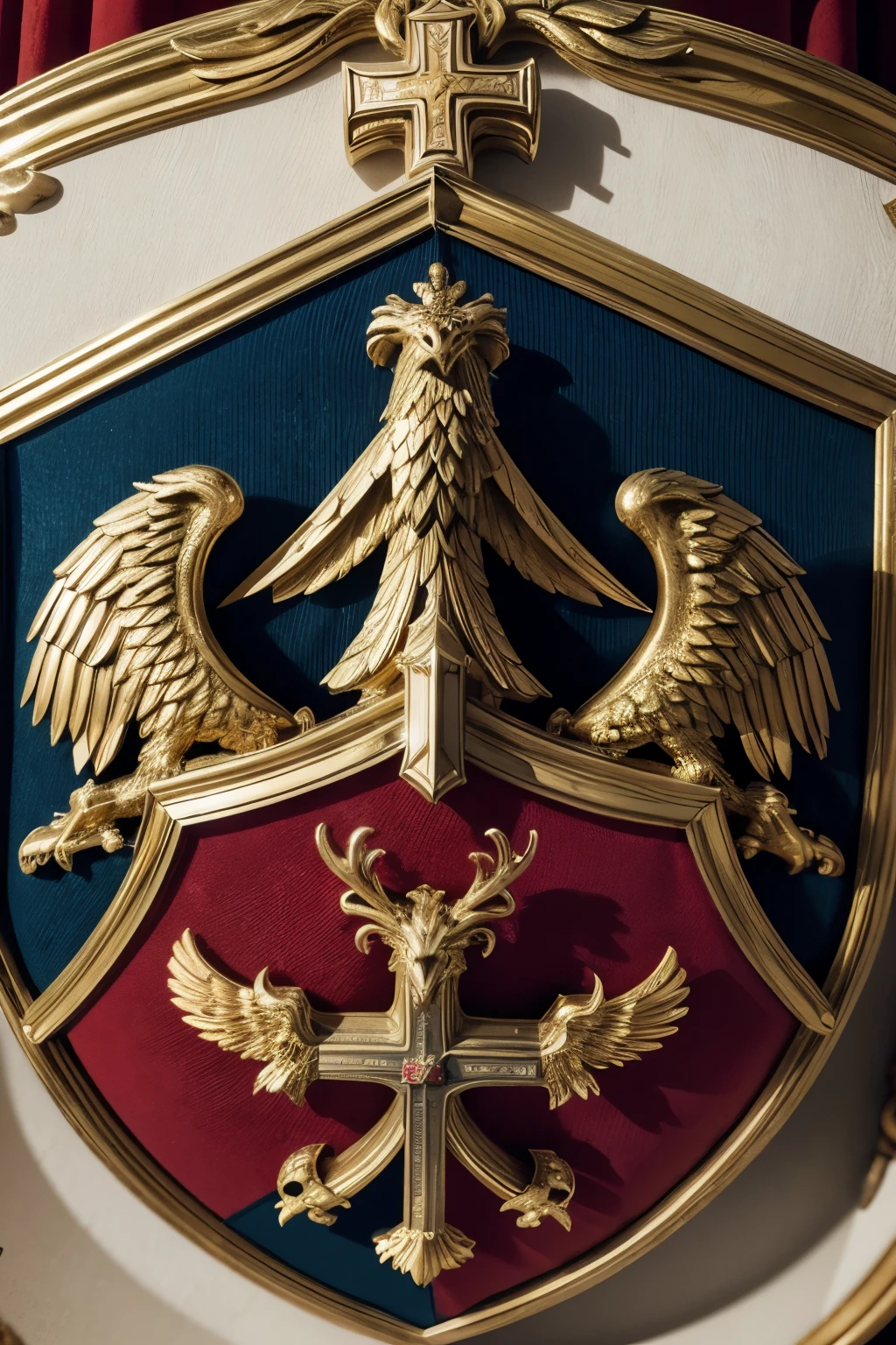 Create a coat of arms with a medieval shield with a cross in the middle, and a griffin holding the shield