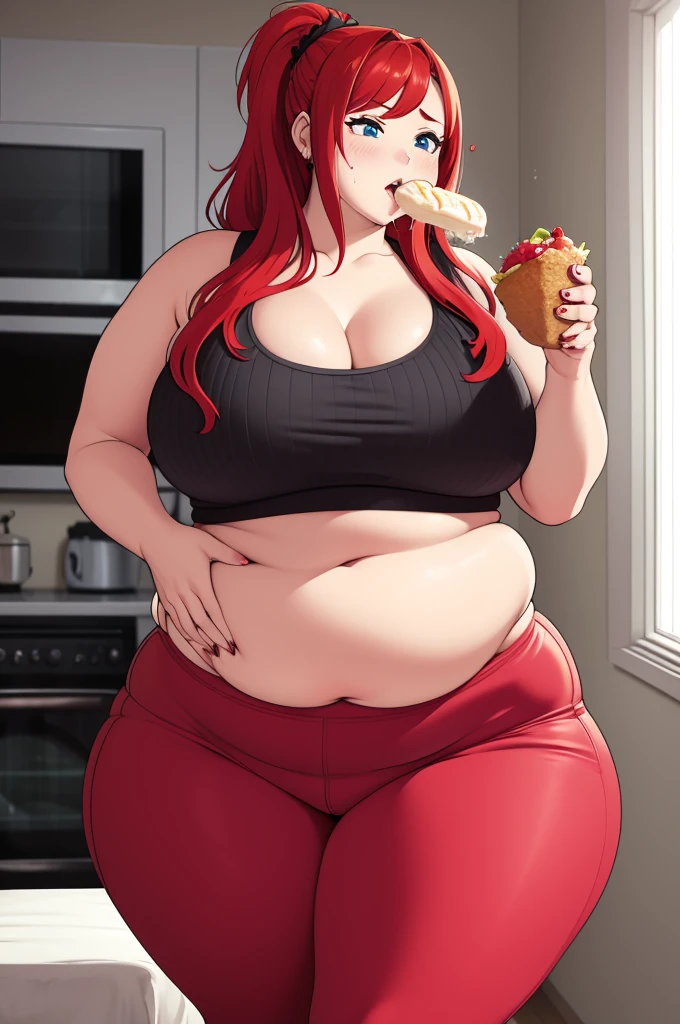 make redhaired ssbbw fat girl in too tight clothes at home she's eating more food from the kitchen