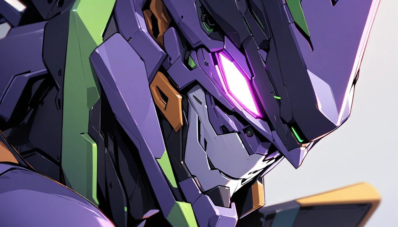 EVA01, glowing eyes, white eyes, best quality, masterpiece, close-up , r1ge