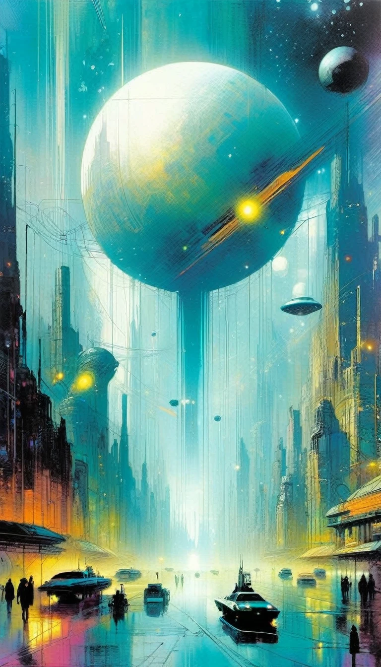 futuristic world: 1.5, surrealism, impressionism, art inspired by Bill Sienkiewicz
