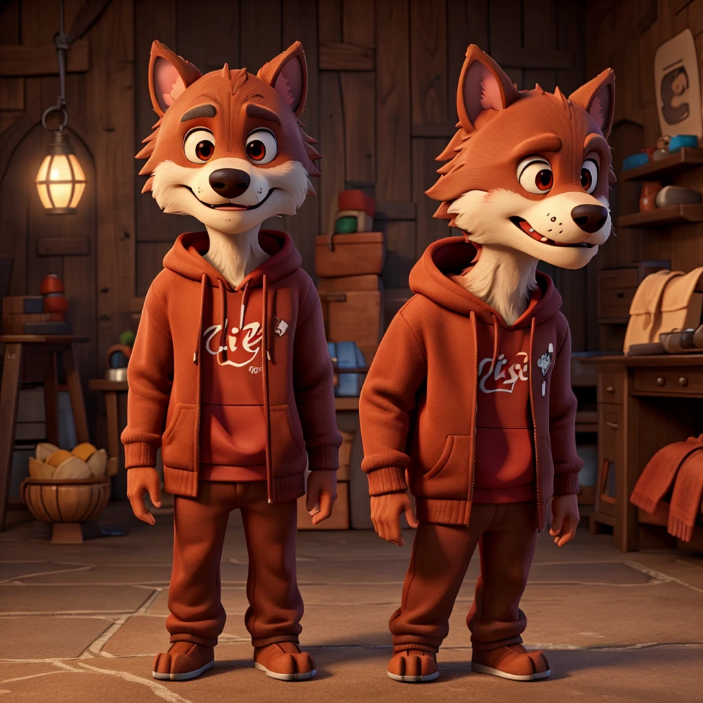 Cute brown werewolf eq wears red hoodie