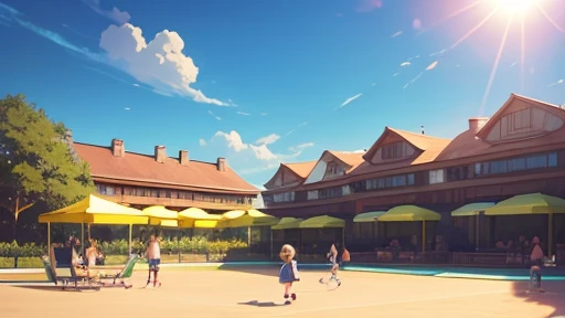 Group of kids on a playground playing and smiling, sun, clear image, patio with games, an anime drawing inspired by Goro Fujita, pixiv, what is?, arte conceptual de un chico suntero, 3d realistic anime style., in anime style, in an anime style, Detailed anime character art, digital anime illustration, detailed digital anime art, clean and detailed anime style, stylized anime.