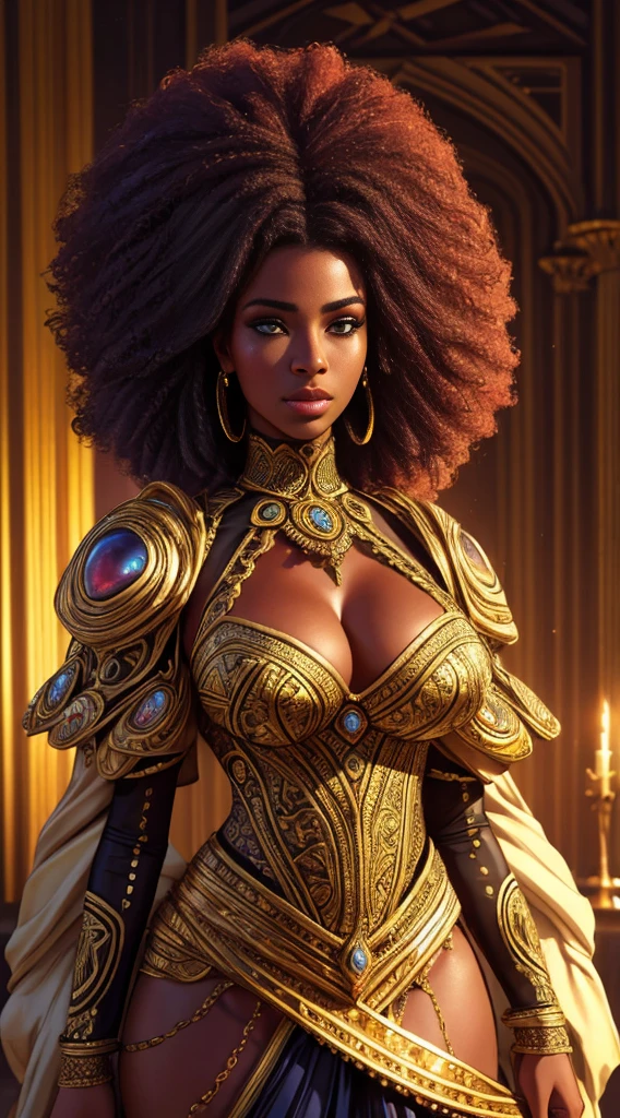 A beautiful black African princess, highly detailed, hyperrealistic, afrofuturistic, afro-futuristic, full body shot, royal dress, intricate jewelry, otherworldly atmosphere, dramatic lighting, vibrant colors, cinematic composition, chiaroscuro, volumetric lighting, photorealistic, (best quality,4k,8k,highres,masterpiece:1.2),ultra-detailed,(realistic,photorealistic,photo-realistic:1.37),dramatic pose,regal expression,complex background,futuristic setting
