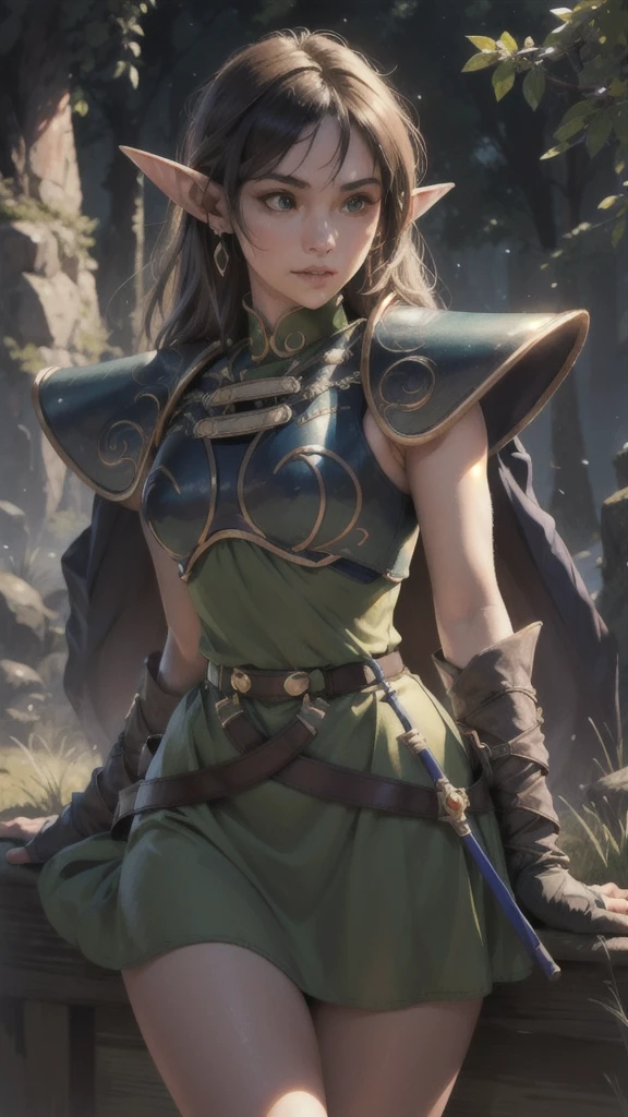 (Best Quality, masterpiece, showy, dynamic angle, highest detailed)
YEARS_CLASSIC_illuminated fact_propiowaifu, www.propiowaifu.with,
pointy ears, by rubio, by the wide, elf, RING, green eyes, long pointy ears, very by the wide, old, medium old, earrings, Lips, withstituir, hits,
layer, armor, blue layer, shoulder armor, shoulder pads, gloves, breastplate, belt, green dress, short dress,
(high resolution textures), (intricate details, hyperdetailed:1.15), detailed, (official art, extreme detailed, highest detailed),