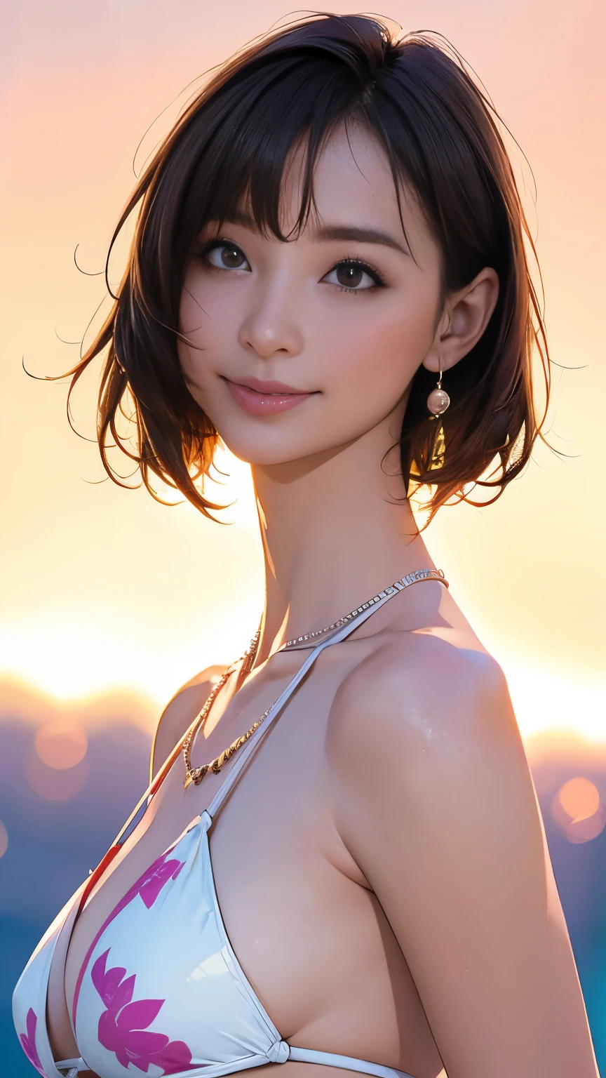 please raise your hands above your head、Put your hands together above your head、((Highest quality、Tabletop、8k、Best image quality))、Lighting from 45 degrees in front、((Beautiful trio:1.3))、(1 photo:1.2)、Stand on the beach、Hair swaying in the wind、The most detailed and complex beautiful sea、Beautiful clear sea、Beautiful sunny sky、Beautiful thunderclouds、bracelet、necklace、hair ornaments, Colorful decorated bikini、Fancy decoration、Purple micro bikini、Floral bikini ornament、big ruffle bikini、Patterned bikini、close-up photo of face、Slender and Big Breasts、Blonde、Brown Hair、Very beautiful and clear sea、sunlight、Lens flare、smile、、Big Breasts