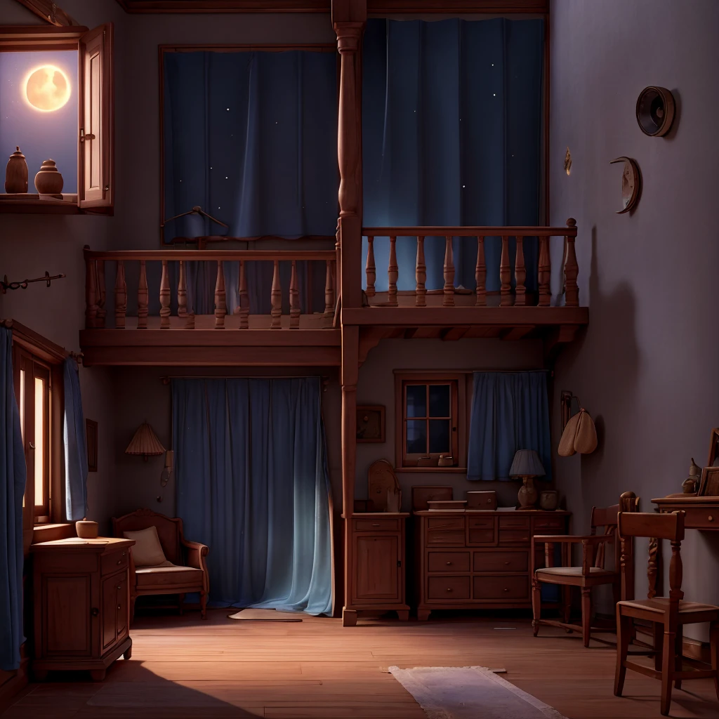 



Description: A simple house with antique furniture. the moonlight comes through the window, partially lighting the room. The window offers a partial view of the street.

A  , hidden behind the curtain, watches his father being taken away by the police.