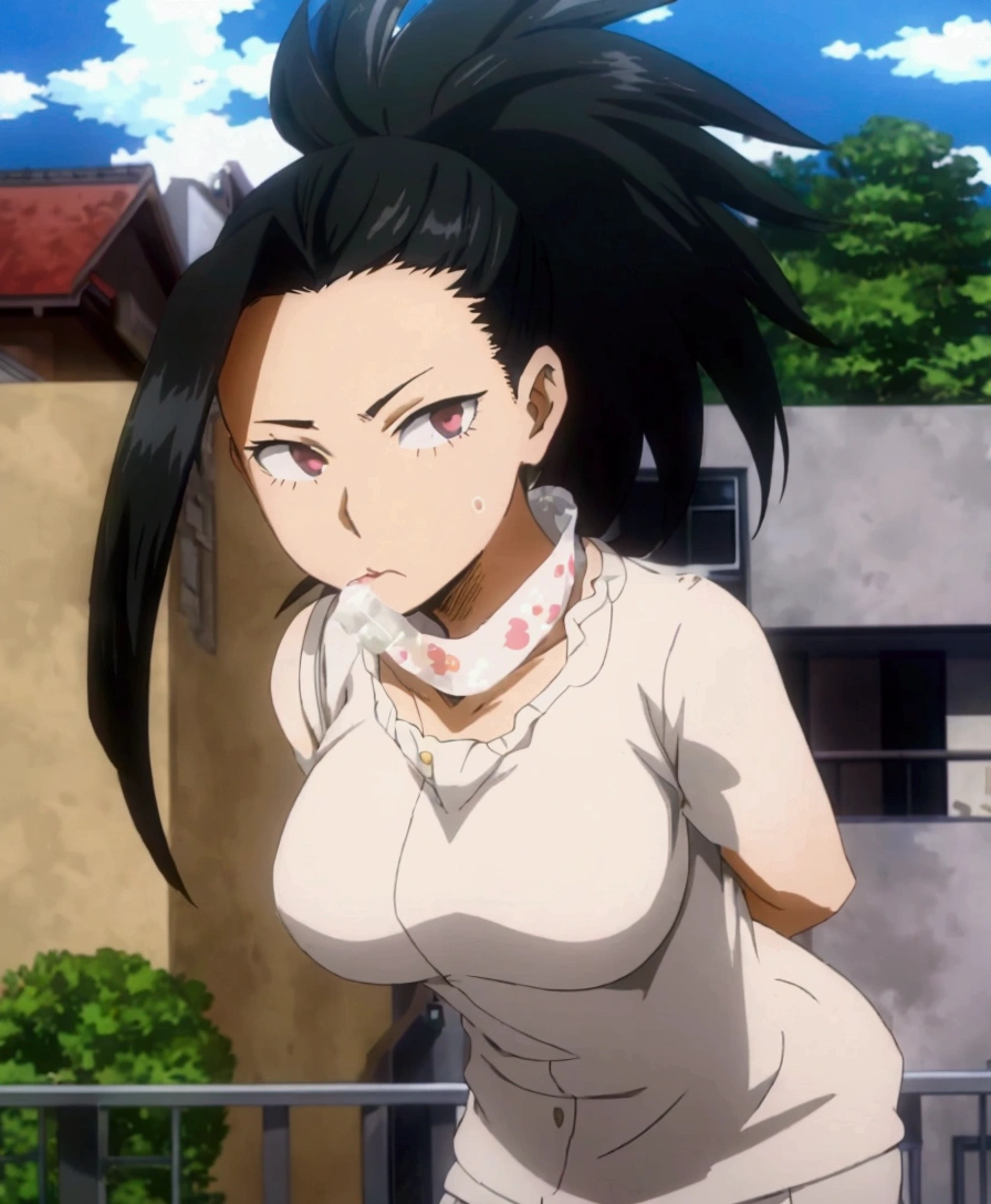 anime girl with black hair and white top standing on balcony, female anime character, Yui Kotegawa, hinata hyuuga, eat and drink, Anime girl named Lucy, ( ( ( yoshinari yoh ) ) ), Sui Ishida com cabelo preto, anime character, anime look of a beautiful girl, as an anime character, nagatoro