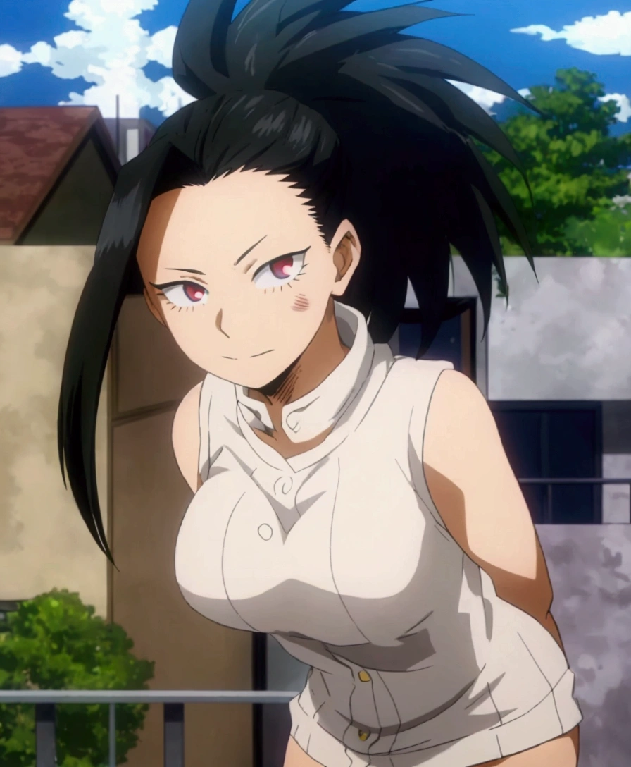 anime girl with black hair and white top standing on balcony, female anime character, boku no hero academia , hinata hyuuga, eat and drink, anime girl named momo yaoyorozu , ( ( ( boku no hero academia ) ) ), Sui Ishida com cabelo preto, anime character, anime look of a beautiful girl, as an anime character, nagatoro