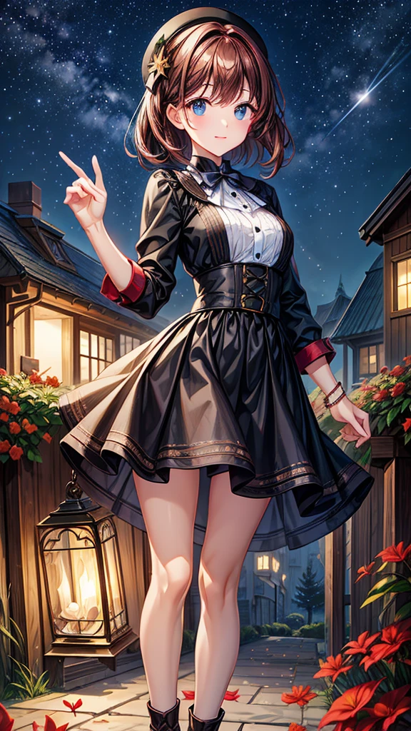 Lovely autumn,girl , starry night