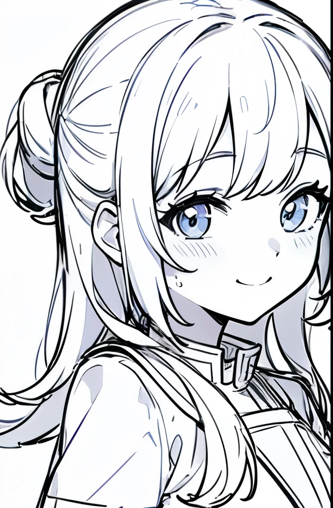 white background, girl, anime, smile, sketch, bust, line art drawing illustration hand drawn style
