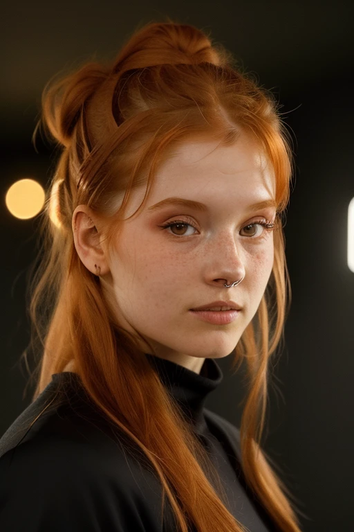 an eye contact of a ginger with bun hair and dark theme  katyasitak