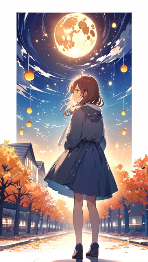 Lovely autumn,girl , starry night