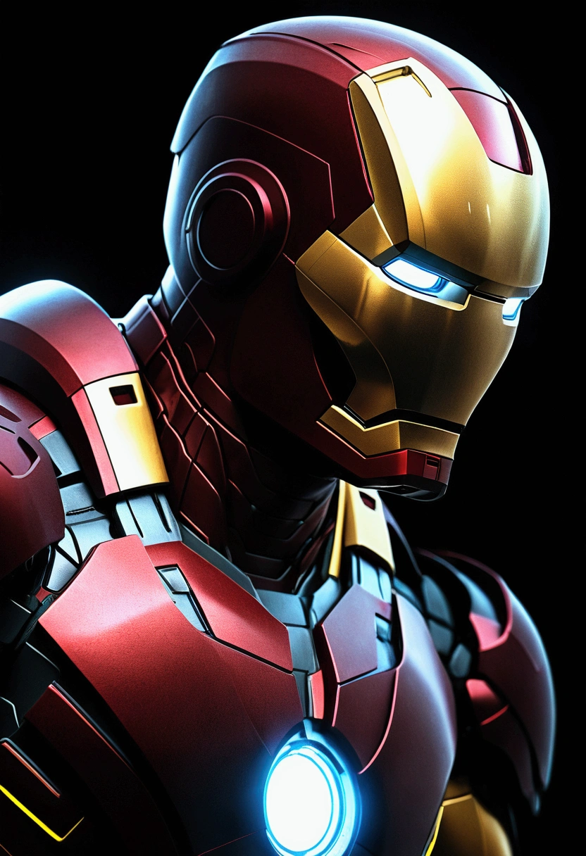 ironman, close up, neon light, completely dark, dark theme, deep dark, dark night, cityscapes, backlight, ray tracing, ((ultra-detailed)), (highly detailed CG illustration),(expressionless), (best quality:1.2), High quality texture, intricate details, detailed texture, High quality shadow, depth of field, perspective,20s, distinct_image, (lustrous skin),