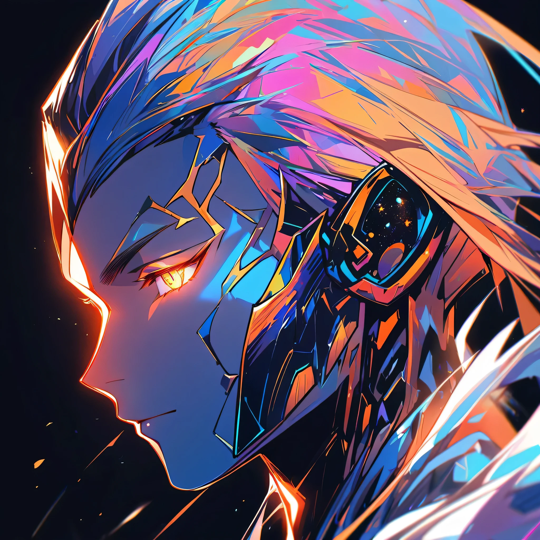 mysterious simple cosmic humanoid being(male), sideprofile , minimilistic art, face close up, glowing, magnificient, magestic
