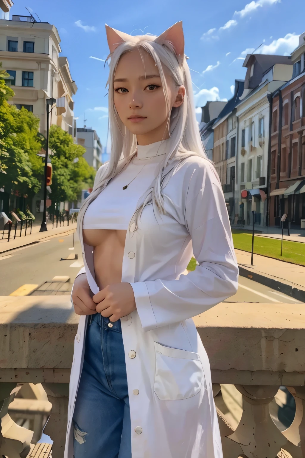 Korean girl with white Coat nude in mall,pink hairy,pink and blue hair