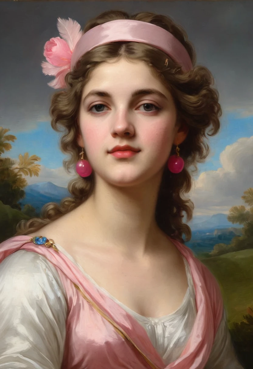 a painting of a woman with a white dress and a pink headband, portrait of age aphrodite, inspired by Adélaïde Labille-Guiard, by Pompeo Batoni, inspired by François Joseph Heim, by Adélaïde Labille-Guiard, a young woman, neoclassical portrait, inspired by Pompeo Batoni