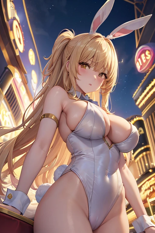 (((Upper Body、Shiny underwear、Shooting from below))、(((Accentuate your breasts)))、Highest quality, 8k, masterpiece :1.3)), whole body, Sharp focus :One Girl,Glowing Skin,SSexy pose,Highest quality,Tabletop,shape,Very delicate and beautiful,Hmph,8k壁紙,wonderful,In detail,Official Art,Very detailedなティッカーUnity 8k壁紙,Unbelievably ridiculous,Large file size,Very detailedな,High resolution,Very detailed,Beautiful detailed girl,Realistic,X-ray,The queue is full((((セクシーなBunny girl)))、(((Big Breasts)))、(((Las Vegas、Resort hotels、casino)))、Cleavage 、((Long golden hair、Panties worn))、Sexy pose、Hairstyle:Has long hair、hand2Book、Bunny girl、Rose Oriana