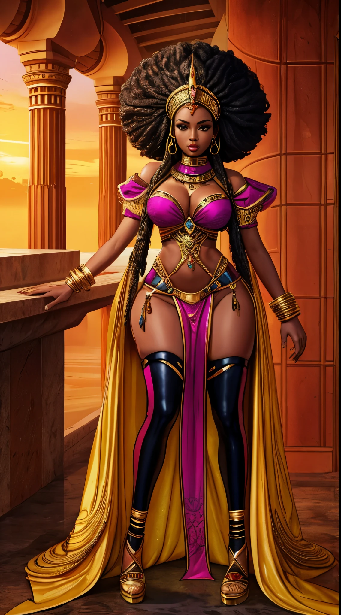 Masterpiece, highest quality, African, full body, female, brown skin, mage, wizard, details, laboratory, game avatar, realistic, seductive pose, intelligent, motherly, light skinned, long braided hair,