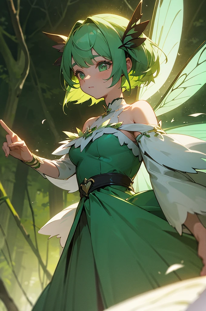 Female, Fairy Wings,Dress, Forest Background, Green Hair