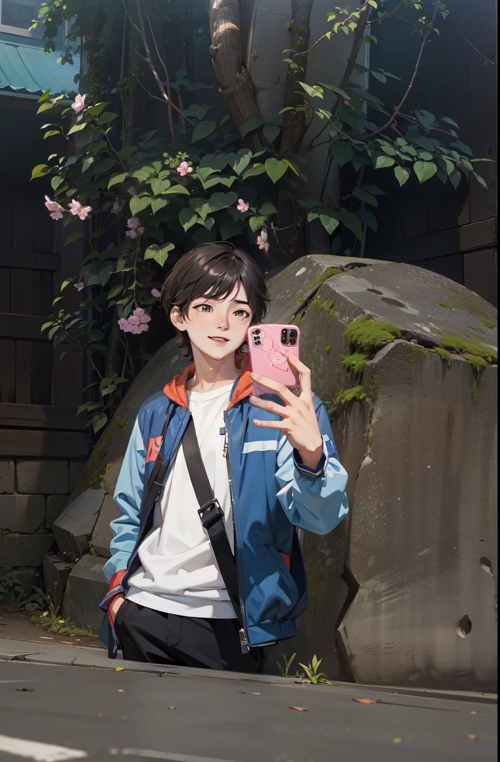 happy face, outdoors, selfie together, two boys, cute boy, handsome boy, cute, handsome, Korean boys