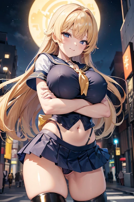 (((、Cross your arms、Upper Body、Shiny underwear、))、(((Accentuate your breasts)))、Highest quality, 8k, masterpiece :1.3)), whole body, Sharp focus :One Girl,Shiny skin,Sexy pose,Highest quality,Tabletop,shape,Very delicate and beautiful,Hmph,8k壁紙,wonderful,In detail,Official Art,Very detailedなティッカーUnity 8k壁紙,Incredibly ridiculous,Large file size,Very detailedな,High resolution,Very detailed,Beautiful detailed girl,Realistic,X-ray,The queue is full(((Sailor Warrior Uniforms、mini skirt、tights)))、(((Big Breasts)))、(((City of night、bustling street)))、Cleavage 、((Golden Hair、Panties worn、Big Breasts))、Sailor Warrior Uniformexy pose、hairstyle golden long hair、Hand2Book、、Beautiful belly button