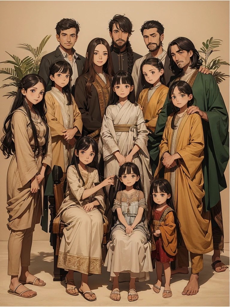 Manwa drawing of a father and his 9 children