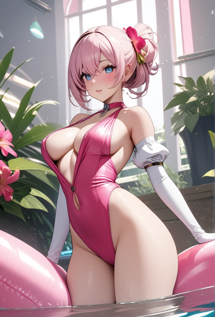 Nier automata 2B a beautiful millionaire pool with a very sexy pink swimsuit well made 