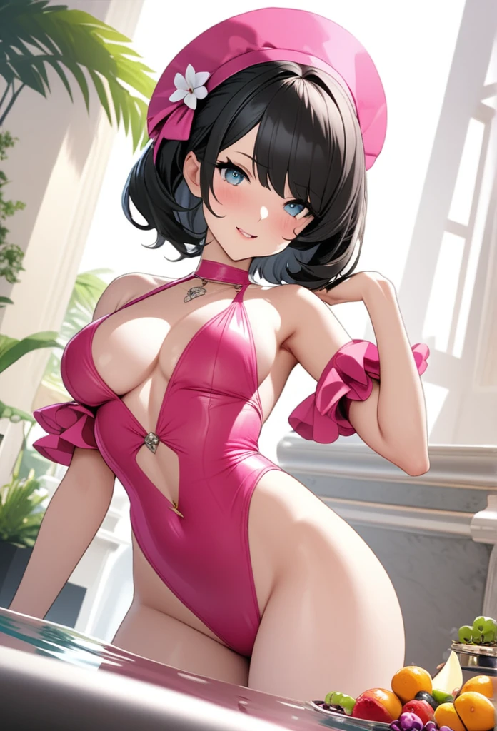 Nier automata 2B a beautiful millionaire pool with a very sexy pink swimsuit well made