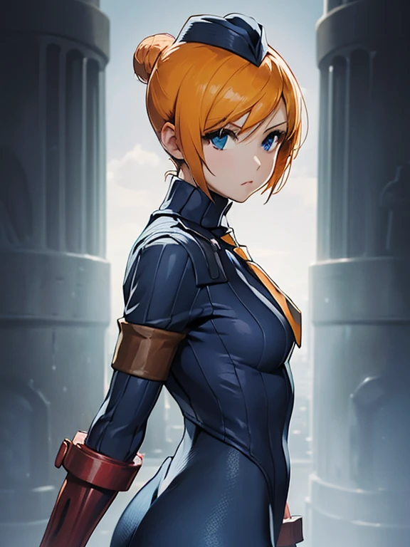 2 girl,sfJuni, (orange hair, short hair, blue eyes, hat, necktie, gloves, ribbed bodysuit),
sfJuli, (blue eyes, brown hair, hat, necktie, gloves, ribbed bodysuit)