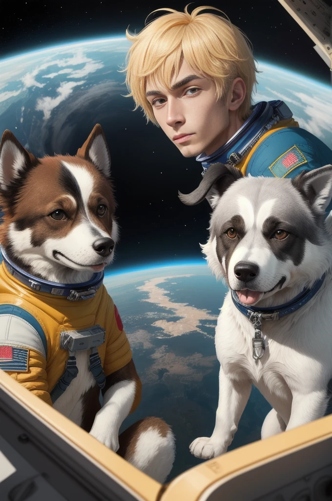 Belka and Strelka for the first time in space, post-punk style drawing