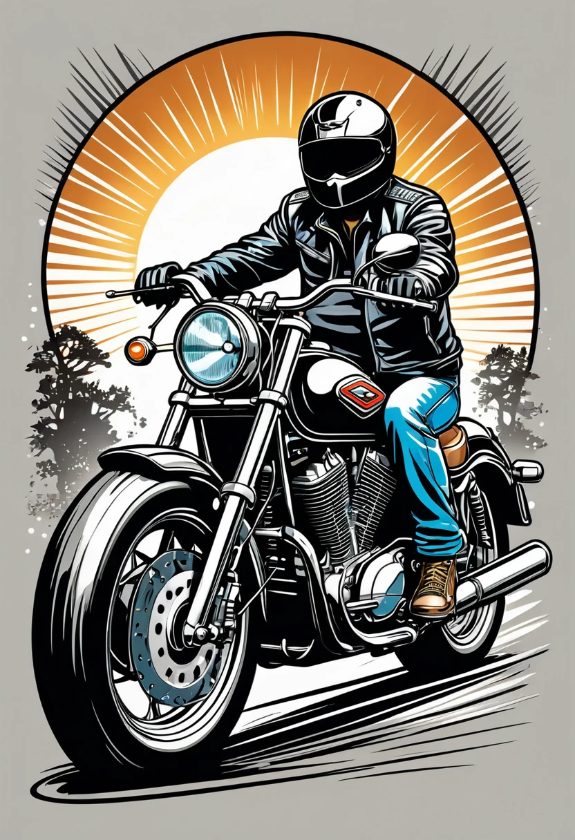 In this high-resolution, Best image quality, we see a fascinating work of art in comic style. The design shows an enchanting motorcycle . This masterpiece of vector graphics shows the creativity and attention to detail, Perfect for a t-shirt design or sticker art. The artist&#39;s skilful use of lines and contours underlines the character&#39;s unique personality, while the bright colors provide an exciting element. With its seductive charm and flawless execution, This illustration is truly a masterpiece.