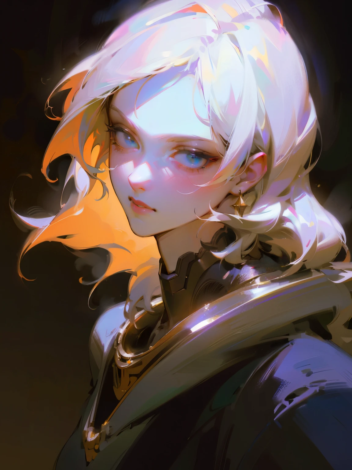a woman with golden-white hair, blue eyes, wearing a black spacesuit, beautiful detailed eyes, beautiful detailed lips, extremely detailed eyes and face, long eyelashes, realistic, photorealistic, photo-realistic:1.37, (best quality,4k,8k,highres,masterpiece:1.2),ultra-detailed,(realistic,photorealistic,photo-realistic:1.37),cinematic lighting,dramatic lighting,chiaroscuro lighting,high contrast,vibrant colors,hyper detailed,cinematic composition,epic scale,dramatic scene,science fiction,futuristic,digital art