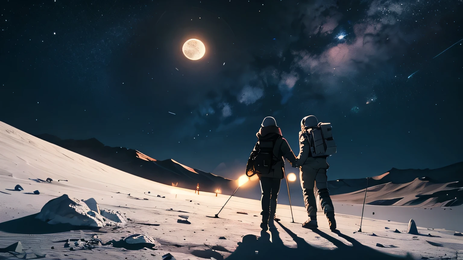 adults playing on the moon