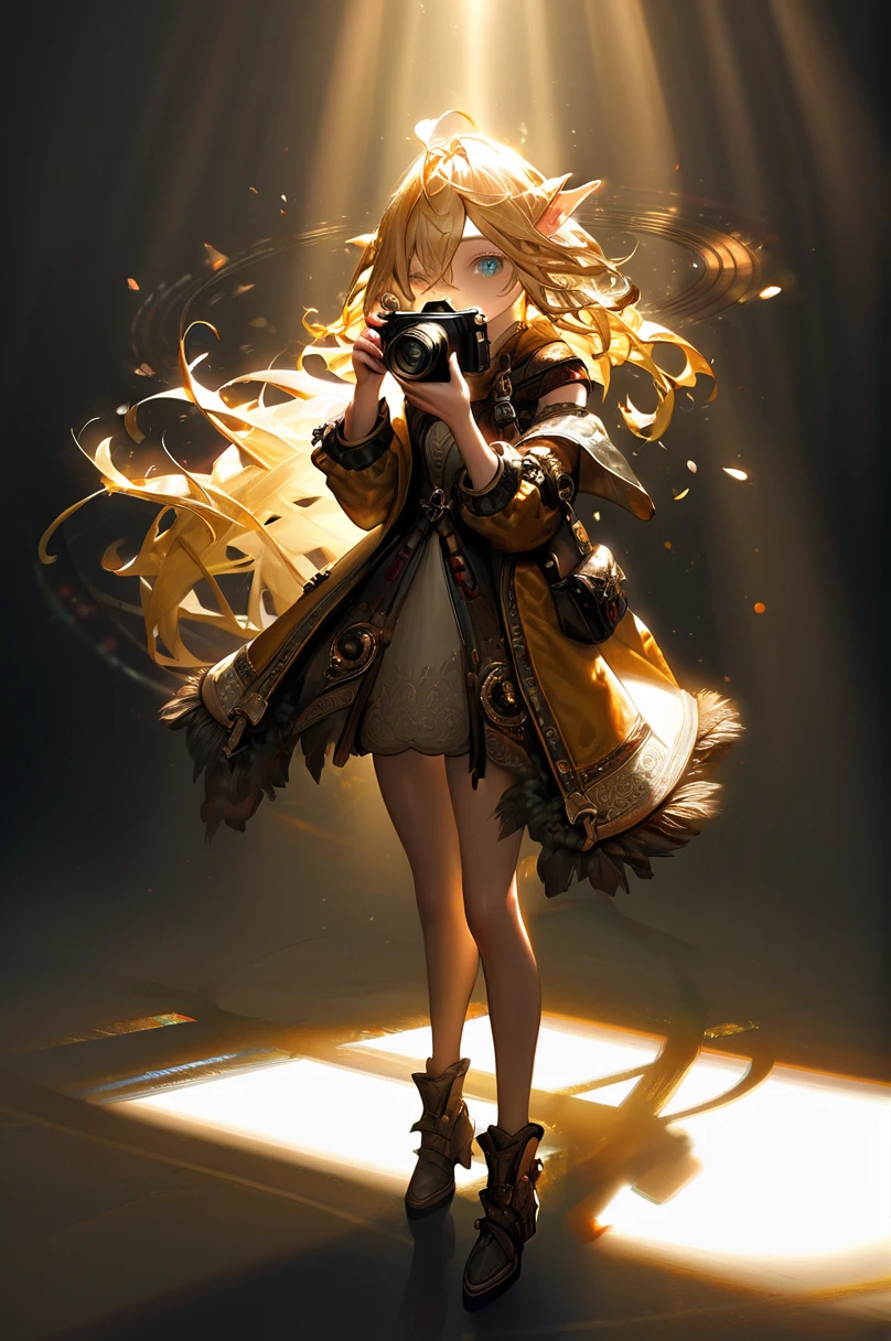 female adventurer, full body, Game Art Style, (masterpiece), highest quality, High resolution, 4k, 8K, Detail view, intricate details, cinematic lighting, amazing quality, 1 girl, Bird、bard、Close your eyes and sing passionately、elf ears、ash blonde hair, great shading, soft lighting, Face-to-face camera, perfect eyes