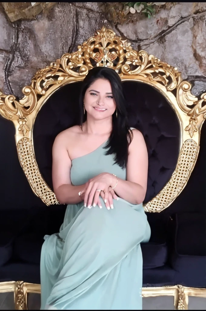a queen, sitting on throne, like a crown studded with diamonds.