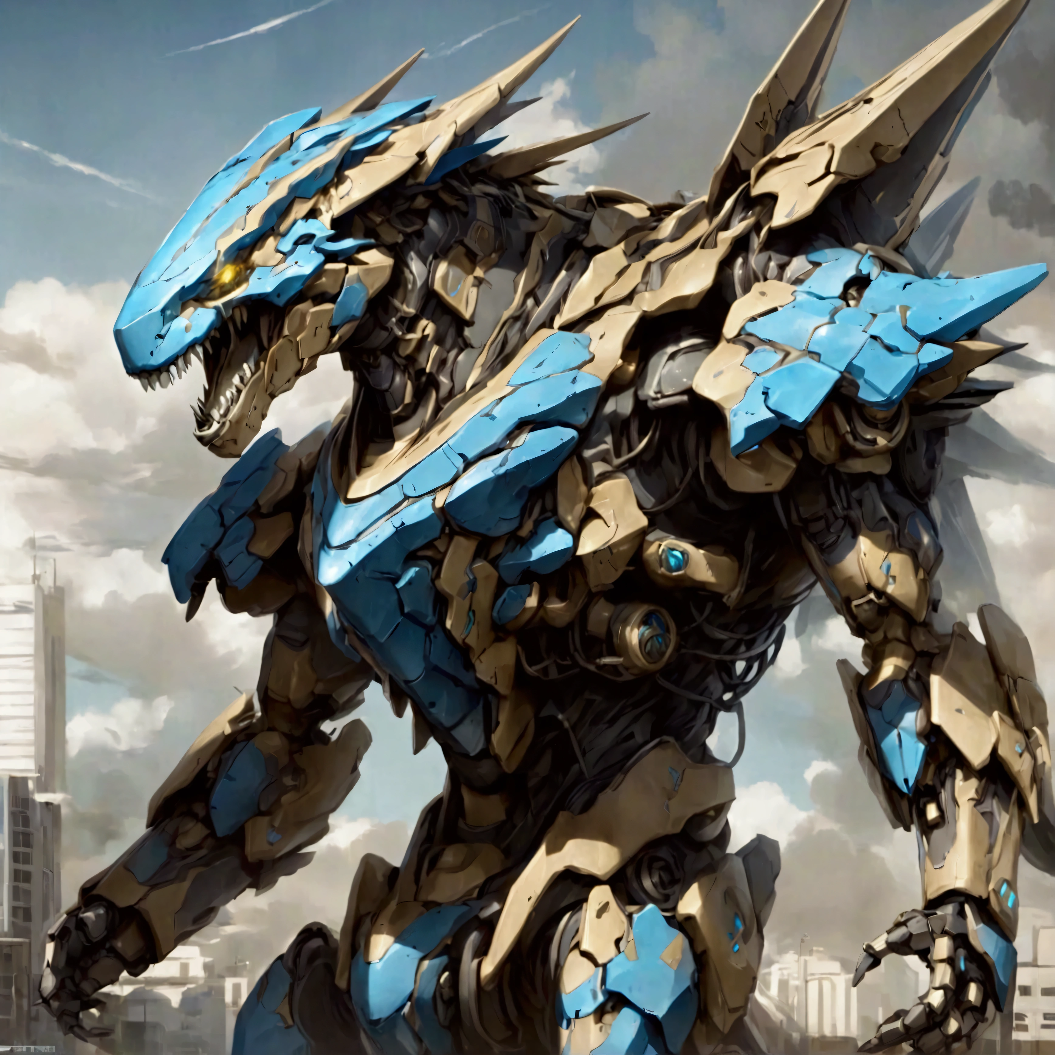 
A close-up of a cyberpunk wind mechanical mecha Tyrannosaurus rex, Mechanical Creature, blue exoskeleton mech, Zoids art, mecha animals, mecha art, well-armored mechasaurus, mecha, cool mecha style, Zoids, Alexander · Ferra mecha, mecha inspiration, mecha, surrealism