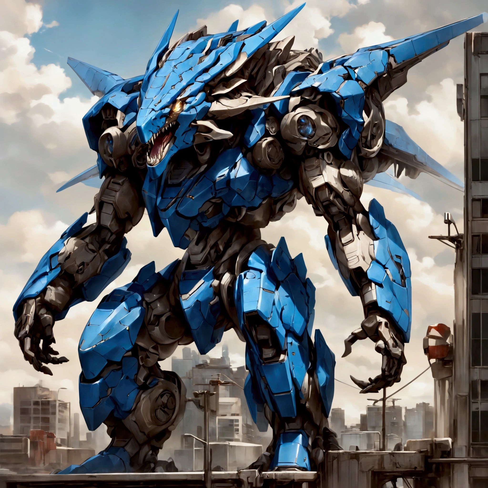 A close-up of a cyberpunk wind mechanical mecha Tyrannosaurus rex, Mechanical Creature, blue exoskeleton mech, Zoids art, mecha animals, mecha art, well-armored mechasaurus, mecha, cool mecha style, Zoids, Alexander · Ferra mecha, mecha inspiration, mecha, surrealism
