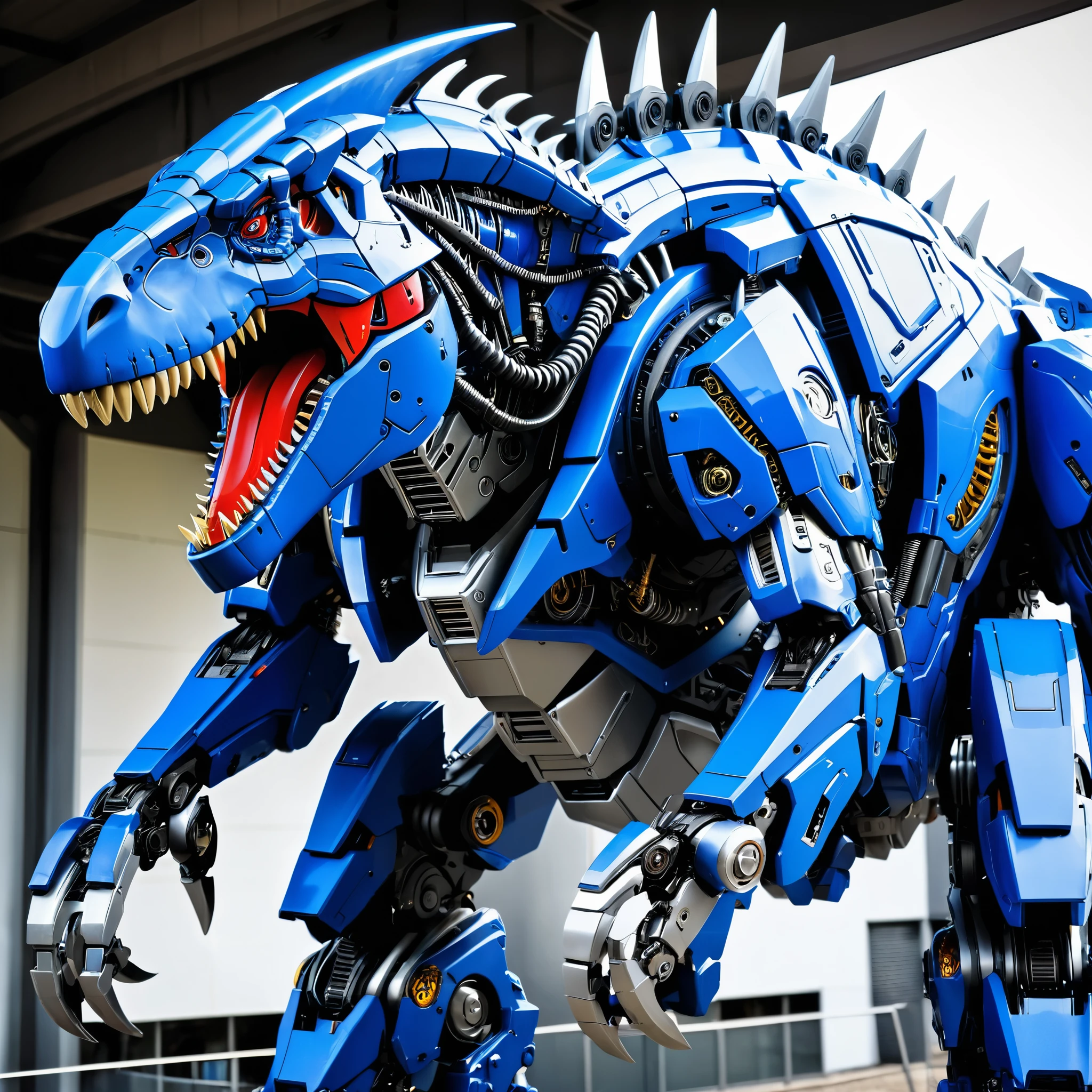 A full_body close-up of a cyberpunk wind mechanical mecha Tyrannosaurus rex, Mechanical Creature, blue exoskeleton mech, Zoids art, mecha animals, mecha art, well-armored mechasaurus, mecha, cool mecha style, Zoids, Alexander · Ferra mecha, mecha inspiration, mecha, surrealism
