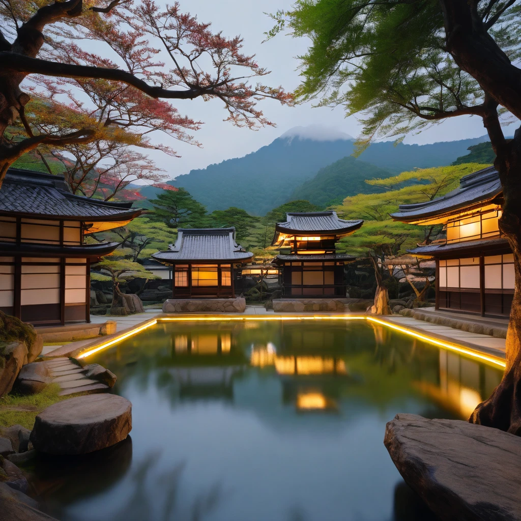 A morning in another world where gods dwell, mysterious, calm feeling, good morning, ancient Japan, emerging from the darkness, live action, I wish world peace. ((Highest quality, 8K, Masterpiece: 1.3))