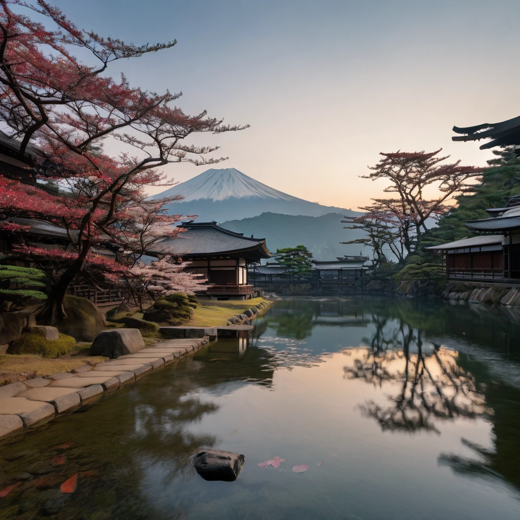 A morning in another world where gods dwell, mysterious, calm feeling, good morning, ancient Japan, emerging from the darkness, live action, I wish world peace. ((Highest quality, 8K, Masterpiece: 1.3))