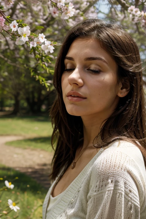 Young woman closing her eyes concentrating on a beautiful spring place