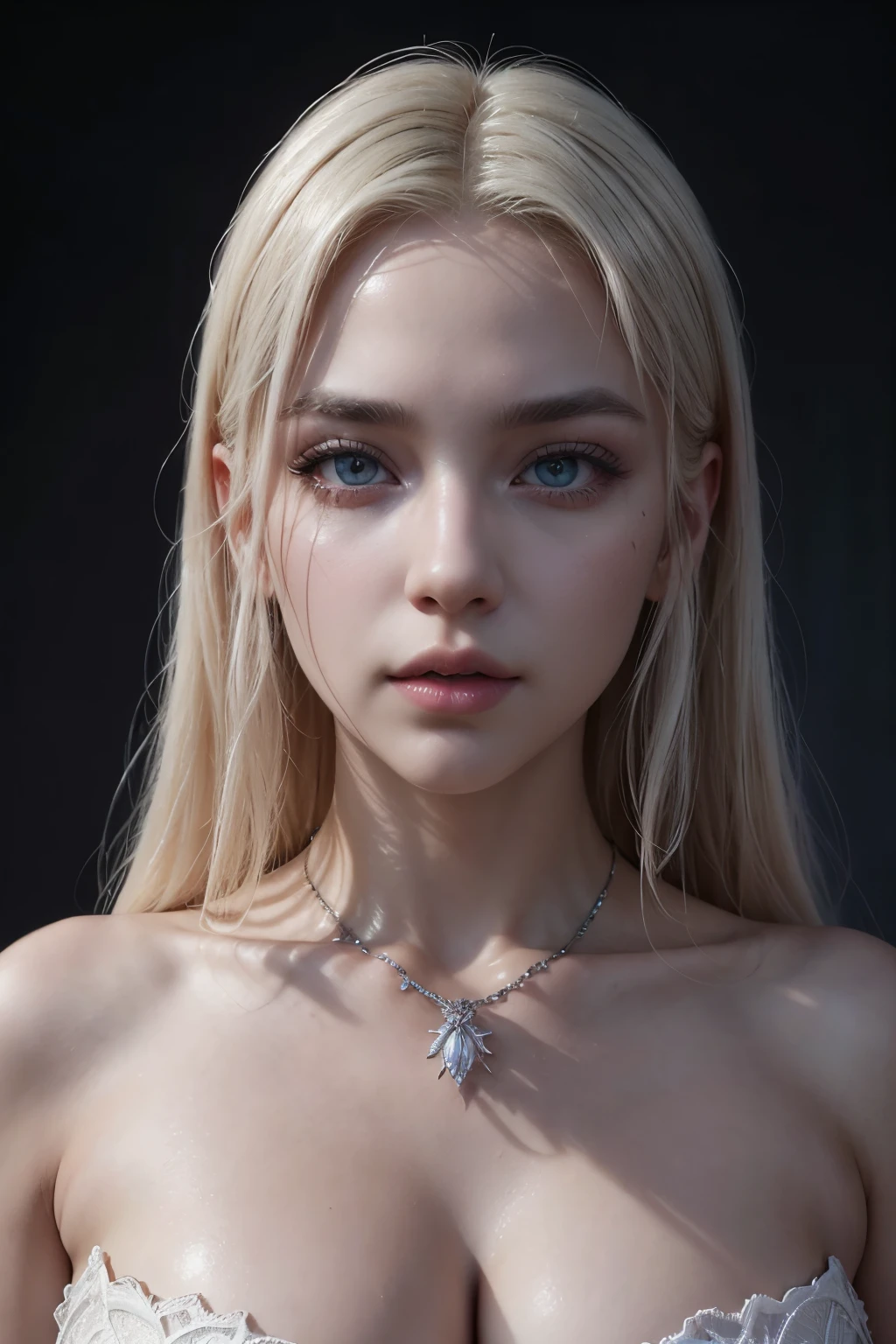 a beautiful sexy woman with platinum blonde hair and violet targaryen eyes, detailed facial features, elegant pose, intricate jewelry, lingerie, dramatic lighting, cinematic composition, hyper realistic, digital art, matte painting style, vibrant colors, dramatic shadows, volumetric lighting