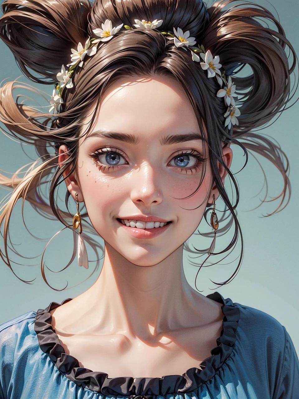 ((masterpiece)), ((Highest quality)), ((Complex)), ((Surreal)), (Realistic), (Mature Woman), ((There are no classes)), Very detailed, (1 female), Beautiful and exquisite, (Beautiful Teeth), Grin, Brunette bob hair, Brown eyes, ((blouse)), (Upper Body), (background:none), Perfect Eyes, Captivating eyes, Looking at the audience