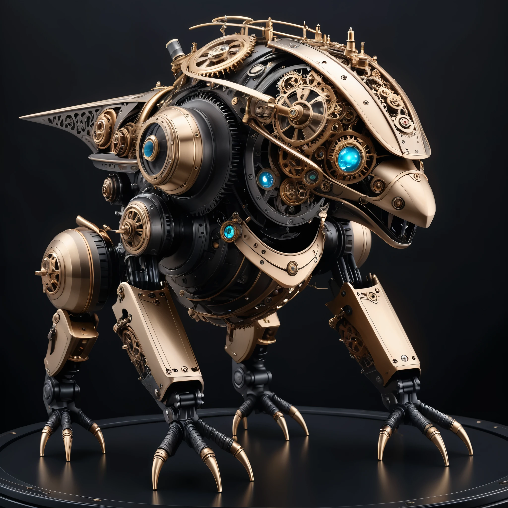 mechanical creature,perfect anatomy,gear,steampunk,cinematic lighting,(masterpiece,8k,Professional,perfect composition,very aesthetic,absurdres,ultra-detailed,intricate details:1.2),perfect proportion,hand