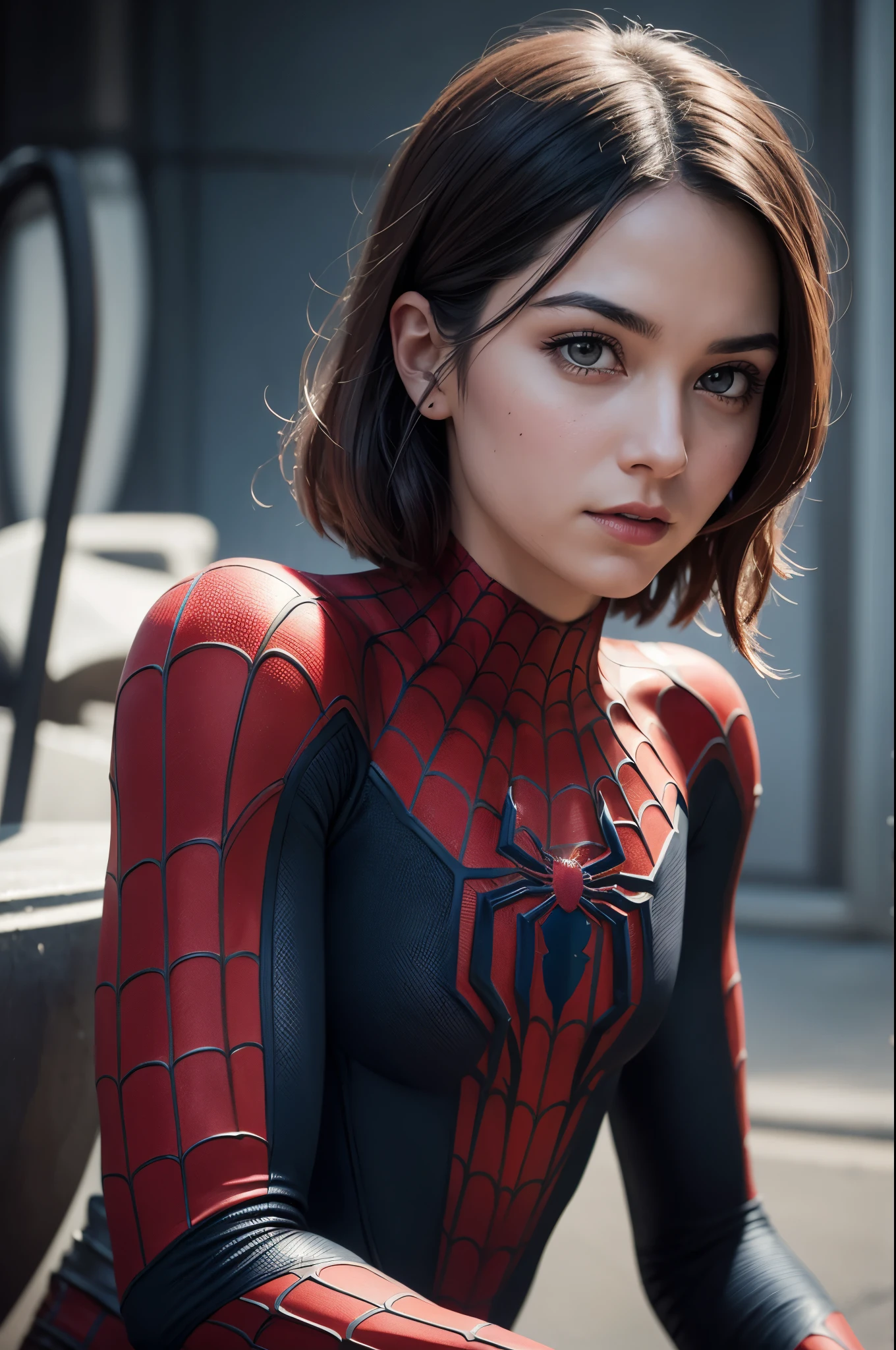 A photograph of Spider-Man, without mask, the 20s, bonitas, face detailed, looking at the camera, portraite, 8k hd, high qualiy