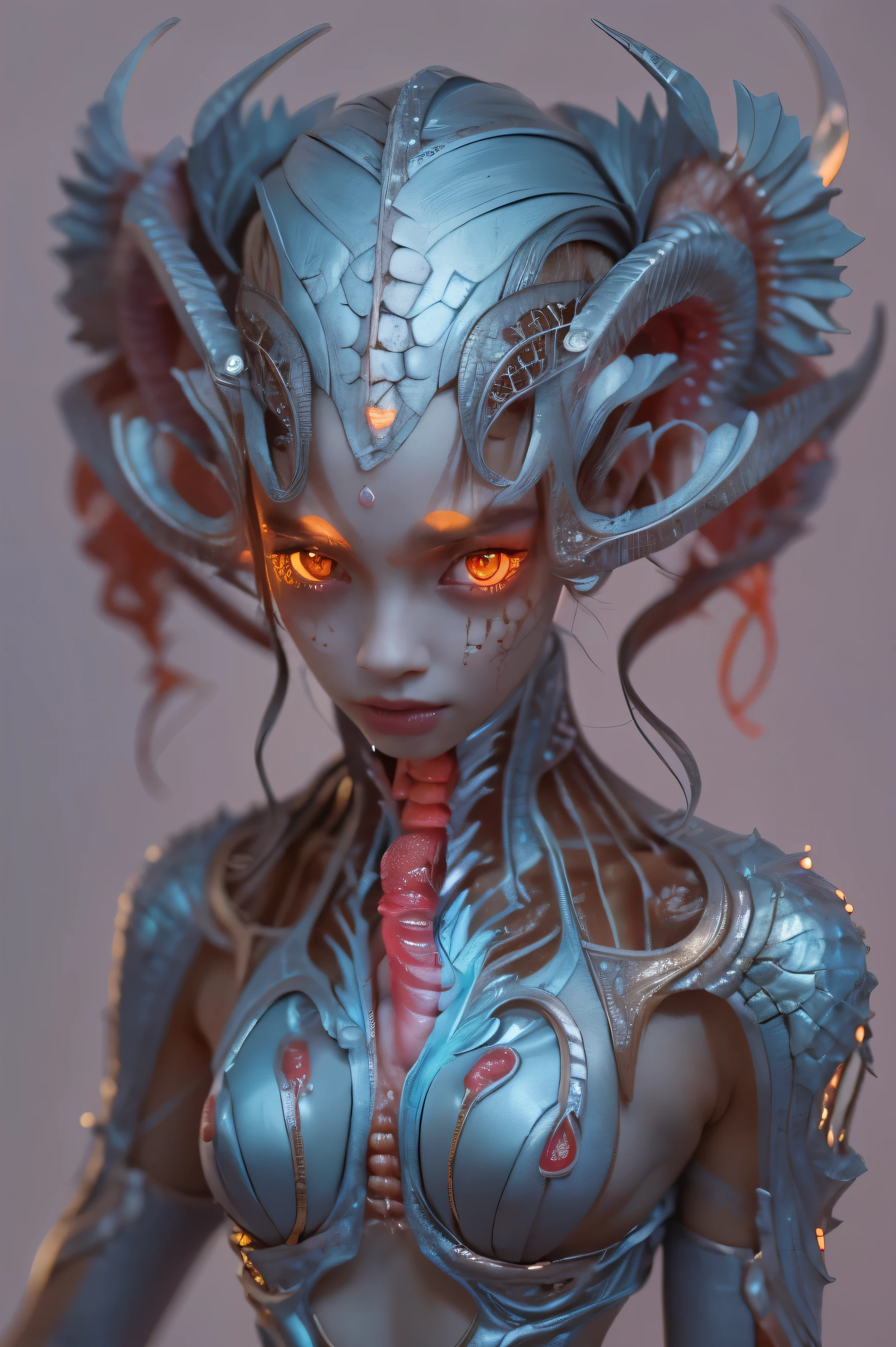 (a female alien:1.2), beautiful face, ((There is a female genital organ in the middle of the forehead:1.8)), seduces, Eyes red, Full body like, A sexy, foreigner, sin humanos, an foreigner, Cells are fused, (Many blue tentacles), (blue fur:1.3), extraterrestrial, Cell, biographical image, enchanting, melhor 品質, 8k,4K_品質, Cao Cao_definition,dramatic lighting, tabletop:1.5,cinematic 品質, detail, (details Intricate:1.2), Cao Cao resolution, High definition, drawing faithfully, (thick eyebrows:1.2), (a little big scarlet eyes:1.6), Beautiful eyes with fine symmetry, (highly detailed face and eye:1.2), (High resolution red eyes:1.4), Intimate face, (Super detailed skin 品質 feeling:1.4), Perfect Anatomia, (Beautiful toned body:1.5), (Moist skin:1.2), no-makeup, (Dark circles:1.1), long canines
