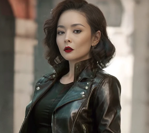 Full length woman in a leather jacket