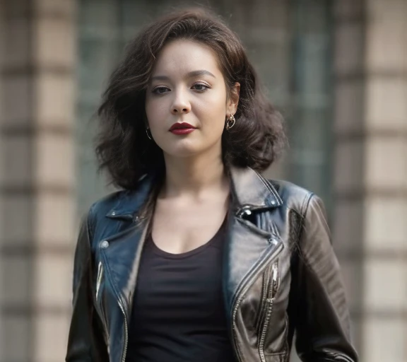 Full length woman in a leather jacket