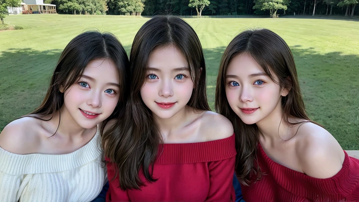 ( 3 girls),smile、Look into the camera、diamond necklace、braided hair, Tank top showing upper arms、Extra long twin tail feathers、Mid-range shooting、Flower Hair Ornaments、 Masterpiece, Highest quality, 8ก, beautiful girl, young face、 photography, Cute face, thigh,waterfall at night,、รอยsmile、 blue eyes(((The chest is erect..:1.0)))(((round chest:1.0)))(((big breasts:1.1)))