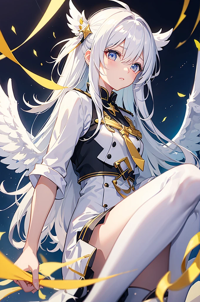 My hero academy screenshot of girl perfect body white hair white wings golden eyes famous singer